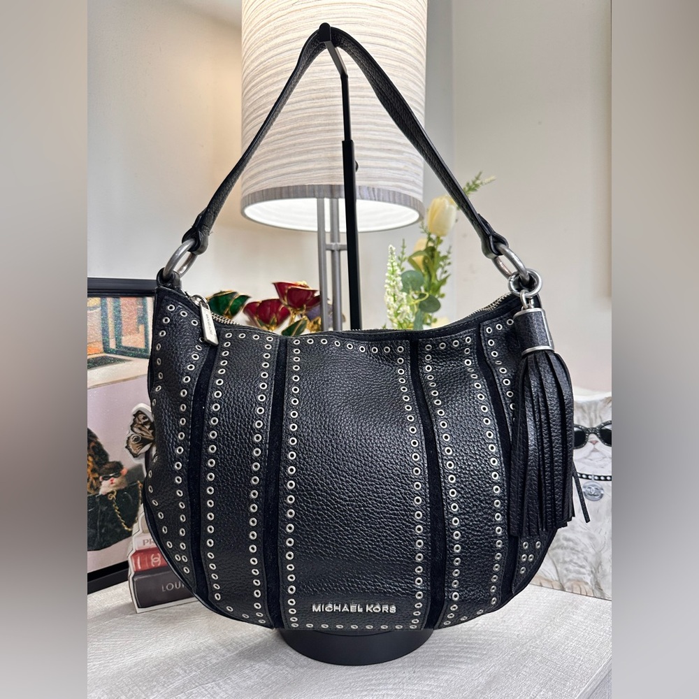 Michael Kors Black Hobo Bag with Silver Studs